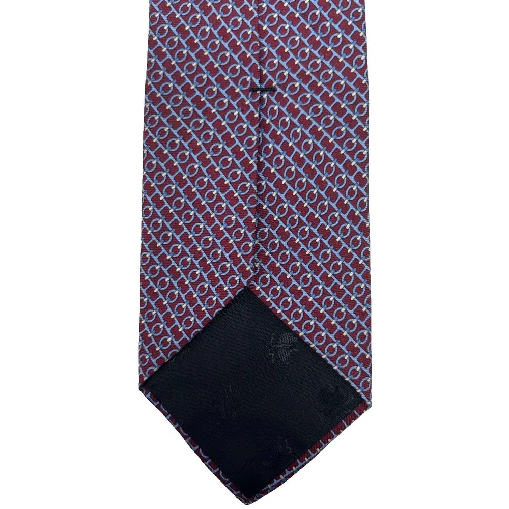 Brooks Brothers 100% Silk Tie Burgundy Blue Geometric Made USA Italian 60.25